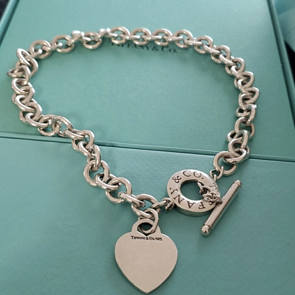 SOLD--Tiffany & Co Toggle Necklace with Heart Tag - Picture 2 of 12